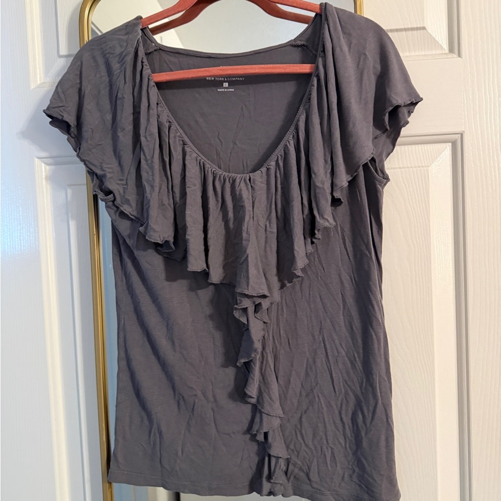 New York & Company Charcoal Ruffle Blouse
